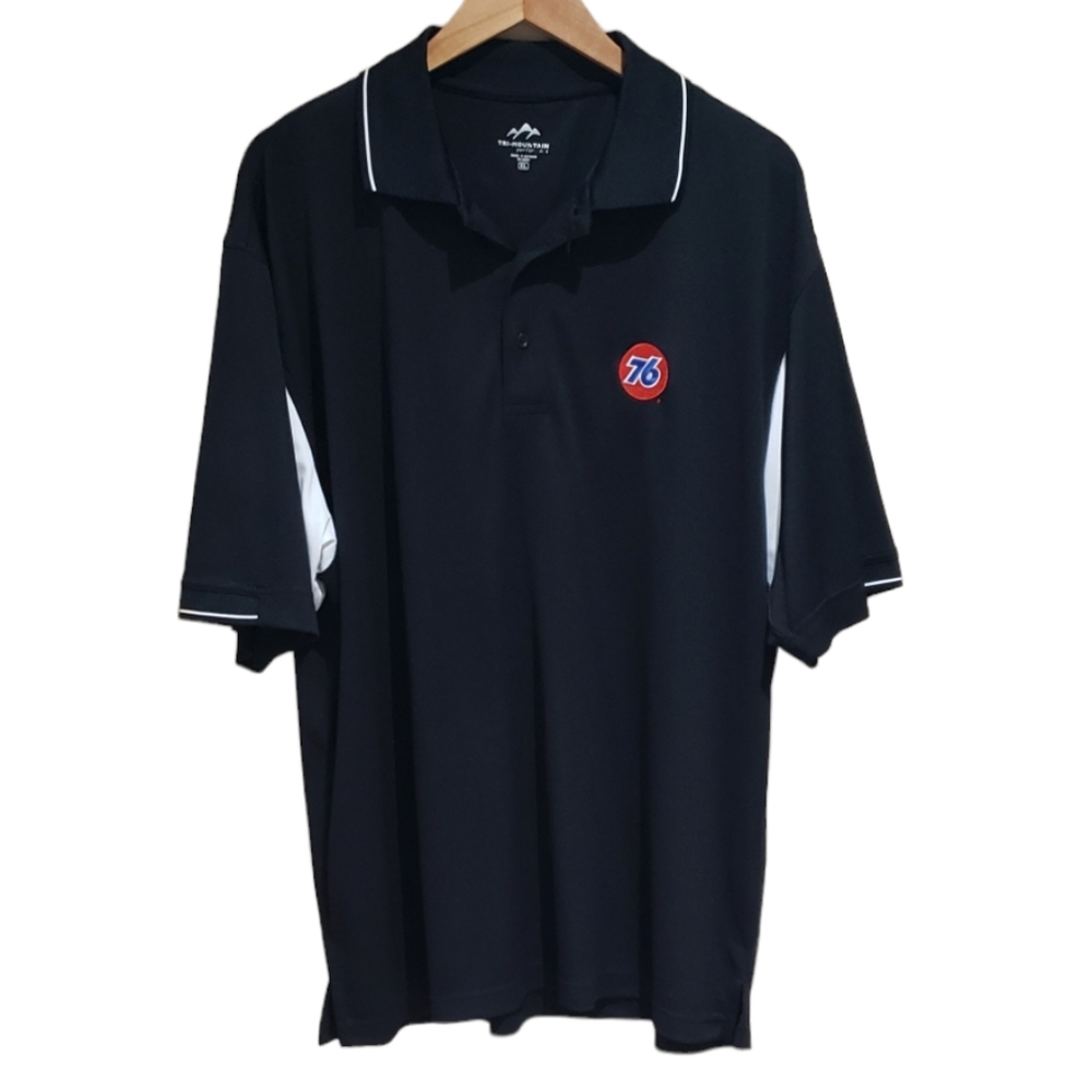Vintage 90s Gas Station Polo Tee 76 Embroidered Logo Black